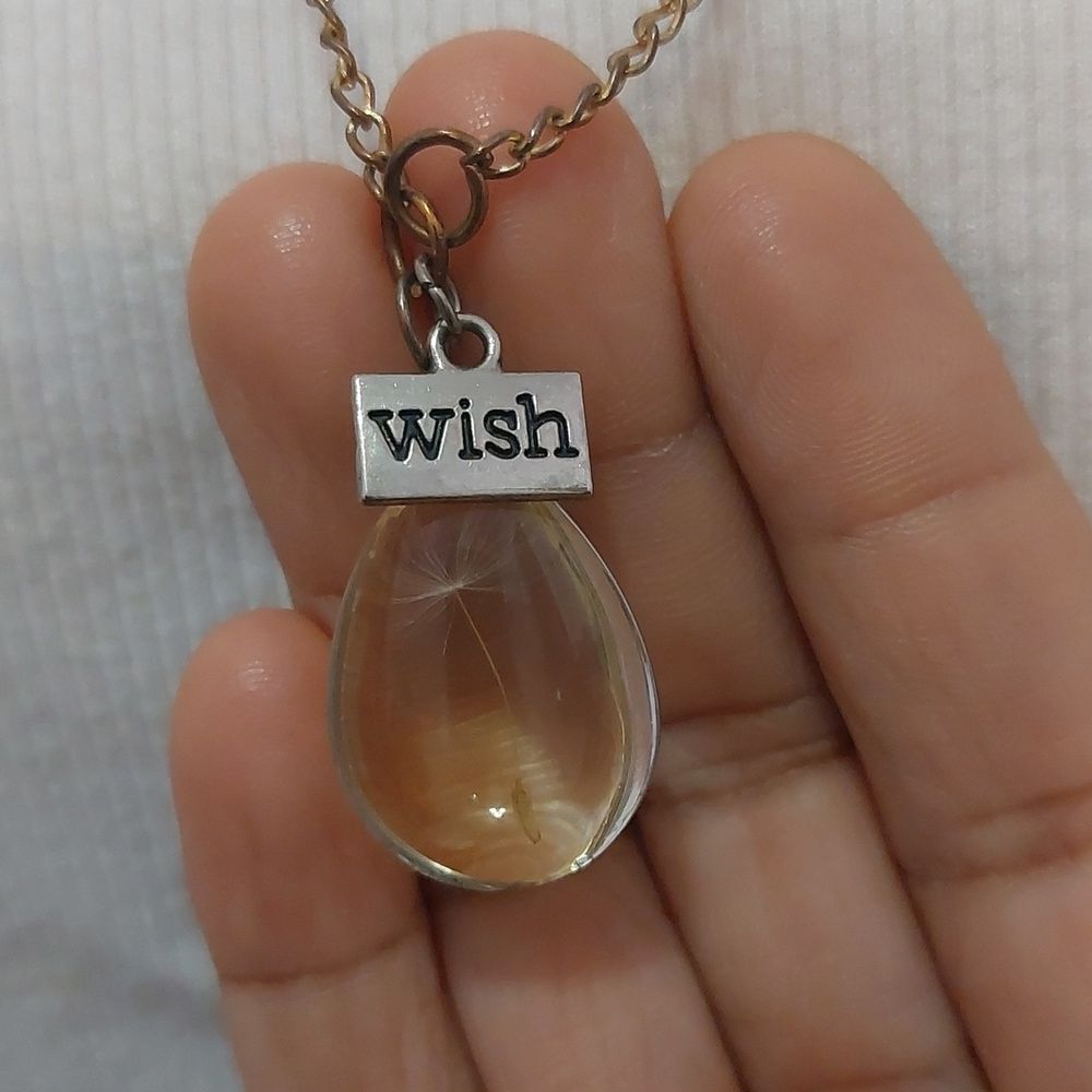 Wish Dandelion Seed In Teardrop Glass Pendant